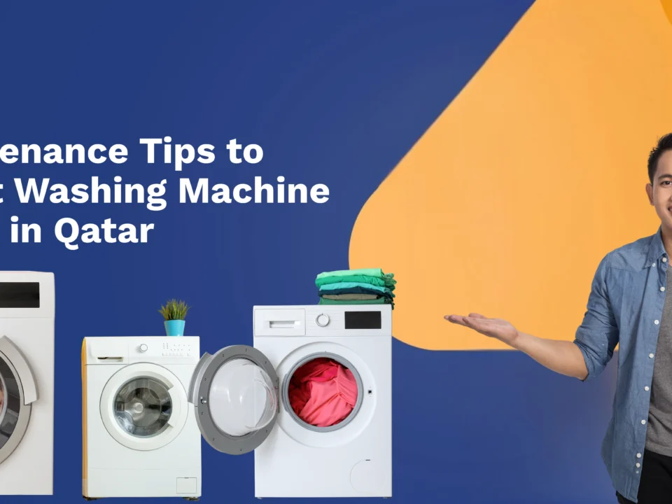 Technician performing washing machine maintenance in a Doha home, Qatar